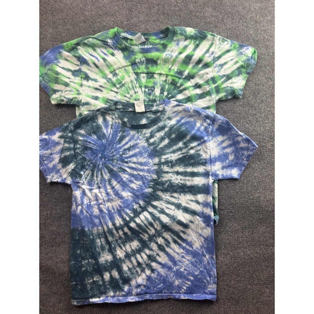 Hanes Tie Dye T-Shirt Mens Medium Blue Green Swirl Cotton 2 Pack 68103